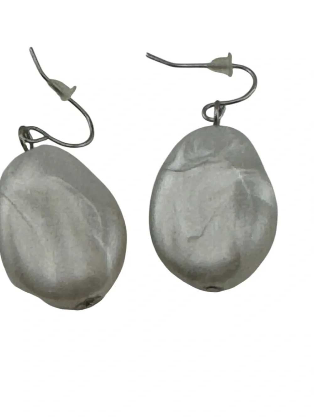 Vintage Silvertone Oval Shell‎ Earrings Minimalist Coastal Dangle Earrings